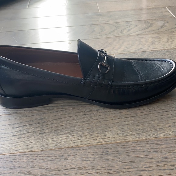 Cole Haan - Black Leather Loafers with Silver/Chrome Horsebit Detail